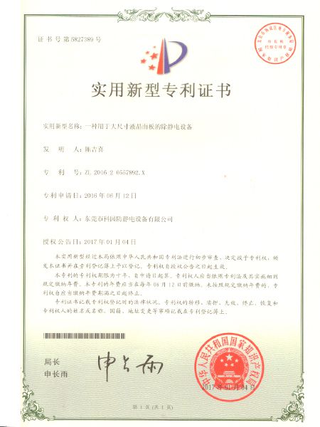 An electrostatic removal device for large-size liquid crystal panels